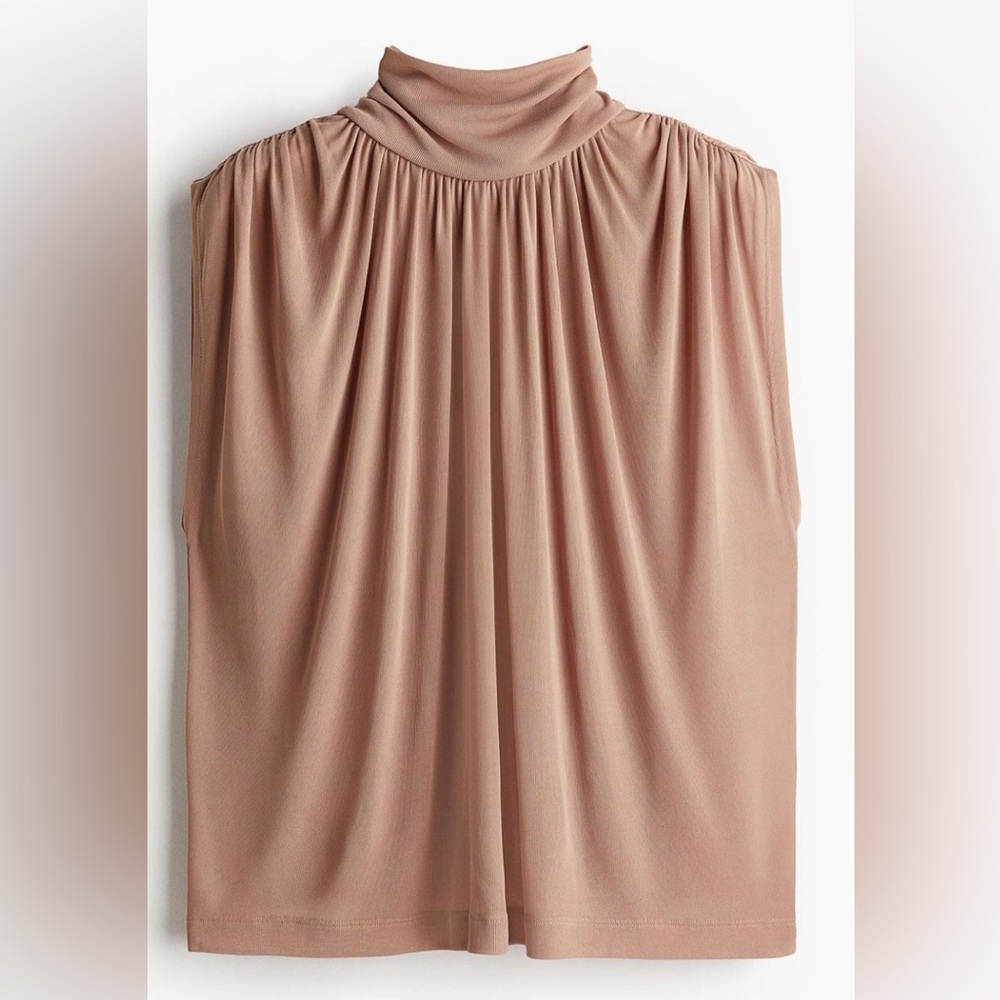 Light Brown Gathered Neck Sleeveless Top